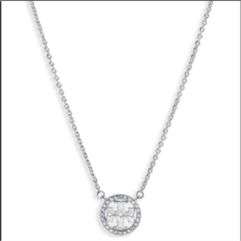 Tory Burch Crystal Logo Circle Necklace
